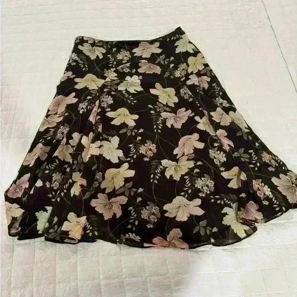 Nine & Co Brown & pink 90s style boho whimsigoth floral midi skirt Size 6 - Picture 6 of 7